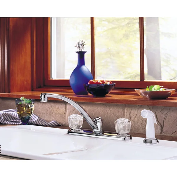Delta 2402LF Classic Chrome Two Handle Kitchen Faucet with Spray