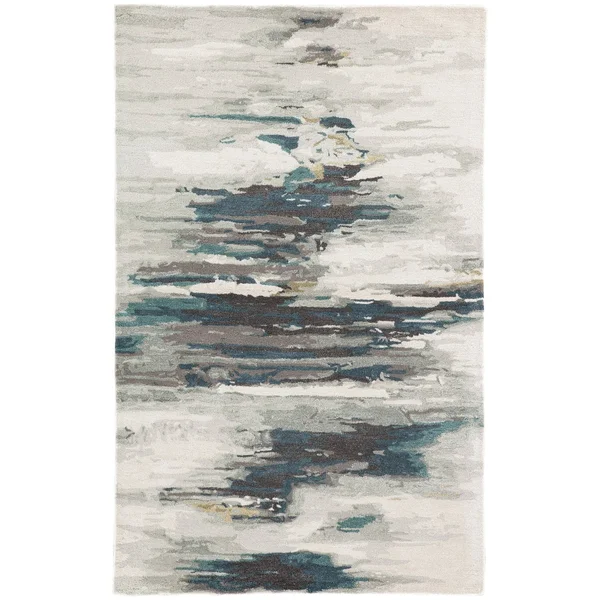 Juniper Home Tennyson Handmade Abstract Teal/ Gray Area Rug - 5& x 8&