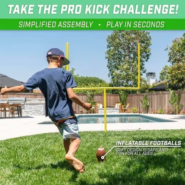 Gosports Pro Kick Challenge Field Goal Post Set with 4 Footballs and Kicking Tee - Life Sized Backyard Field Goal