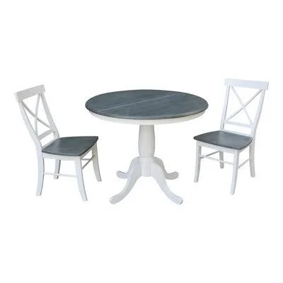 Petra 3 - Piece Extendable Solid Wood Dining Set August Grove Color: White/Heather Gray