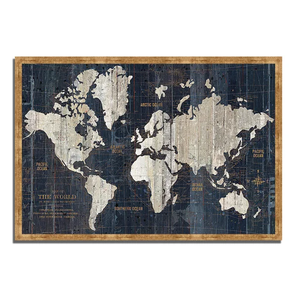 Old World Map Blue by Wild Apple Portfolio Framed Painting Print