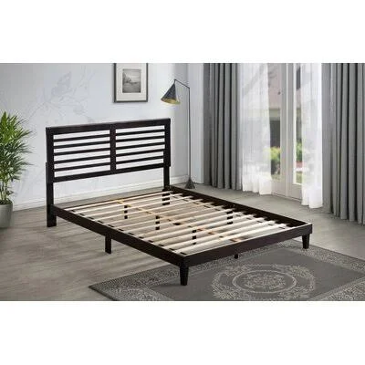 Mid-Century Modern Style Rubberwood & MDF Wooden Platform Bed (Fully Slated) Latitude Run Color: Black, Size: Queen
