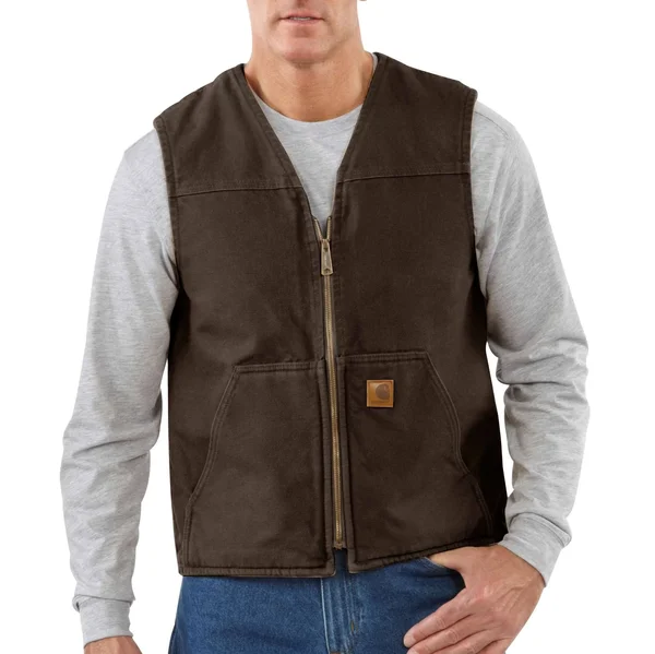 Carhartt Men's Sherpa Lined Sandstone Rugged Vest - Dark Brown