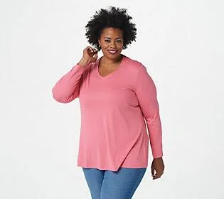 Isaac Mizrahi Live! Essentials Pima CottonV-Neck Tunic - Size 5X, Rhubarb