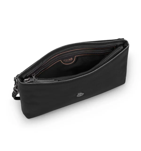 The Sak Legend Flap Clutch Crossbody Bag, Black Leather