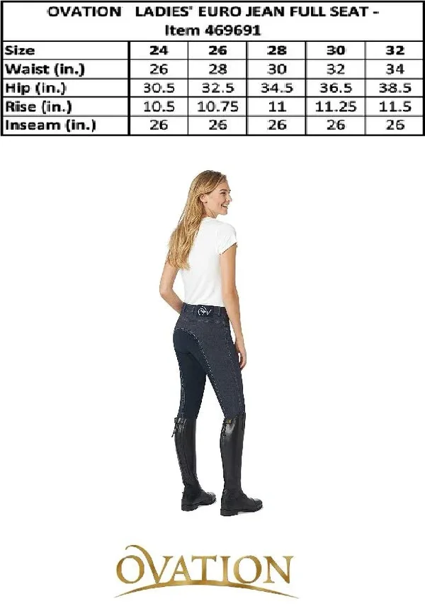 Ovation Euro Jean Front Zip Breeches - Ladies - Full Seat