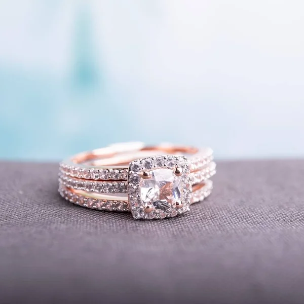 Miadora Rose Silver Created White Sapphire Halo Bridal 3-Ring Set (Size: 7), Women's