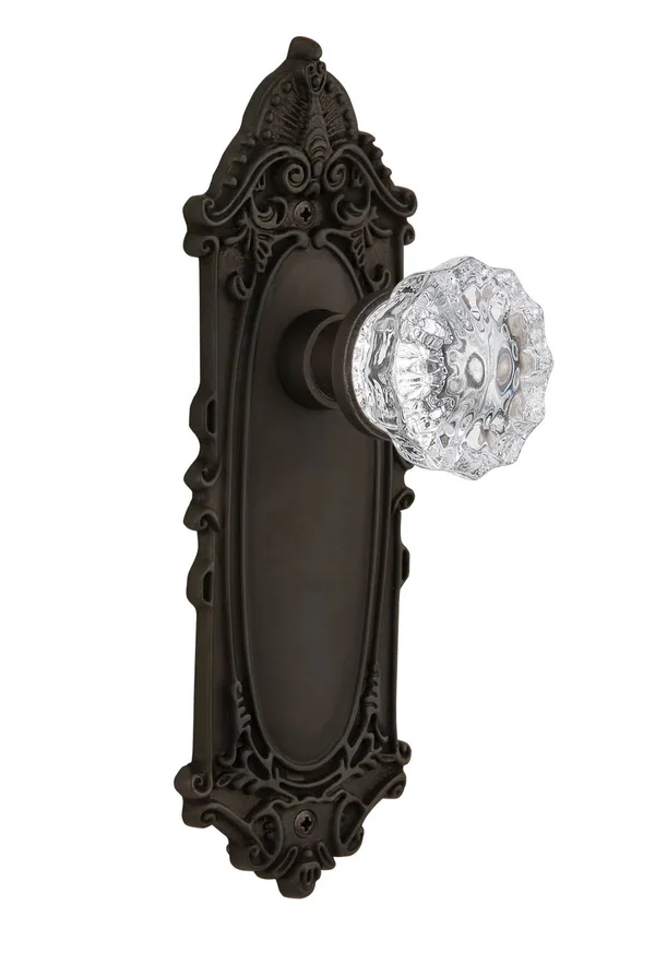 Nostalgic Warehouse 704117 Victorian Plate Double Dummy Crystal Glass Door Knob, Oil-Rubbed Bronze