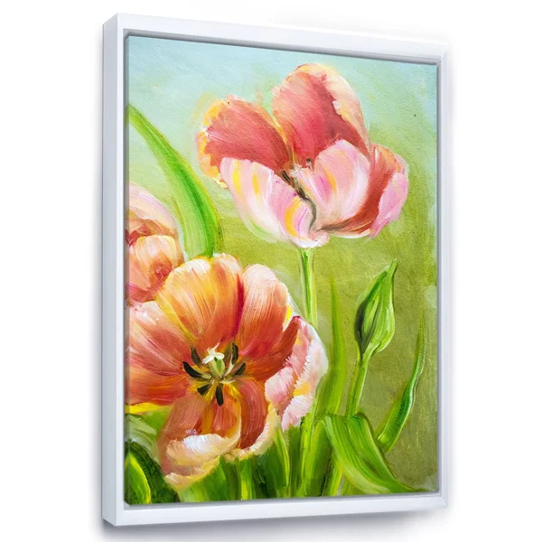Designart 'Vintage Red Tulips Flowers III' Traditional Framed Canvas Wall Art Print - 30 in. Wide x 40 in. High - Gold