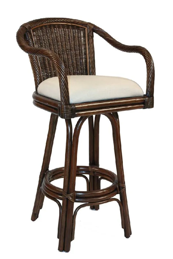 Key West Indoor Swivel Rattan & Wicker 30x22 Bar Stool in Antique Finish - Hospitality Rattan Home 102-6101-ATQ-B/SM-315