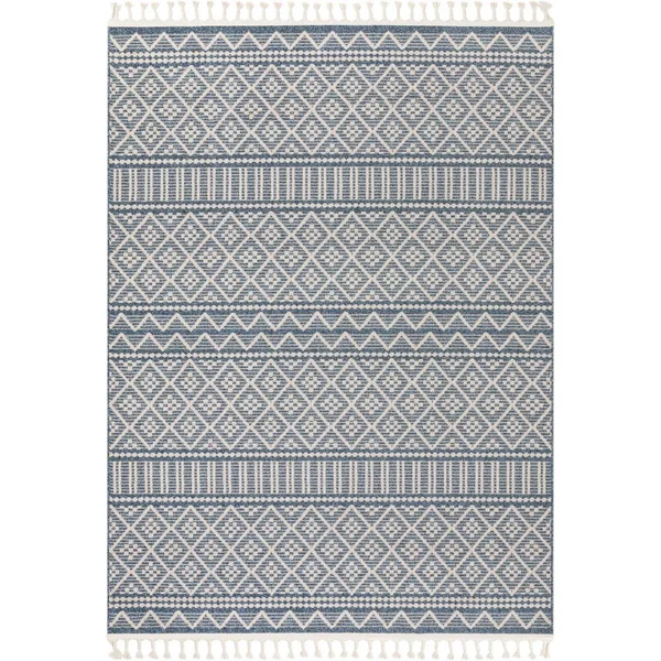 Well Woven Loop-De-Loop Covina Denim Blue Tribal Geometric Diamond 5&3 inch x 7&3 inch Flatweave Area Rug