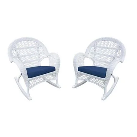 W00209-R-4-FS011-CS White Wicker Rocker Chair with Blue Cushion - Set of 4 PR1363947