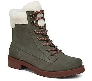 Vionic Water ResistantSuede Lace-Up Hiker Boots - Zoey, Size 8 Wide, Olive