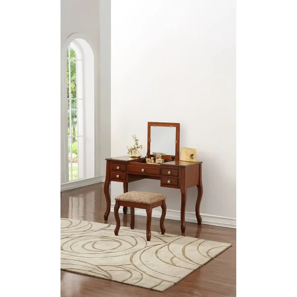 Overstock Riverina Vanity Set W Stool Brown Cherry Finish