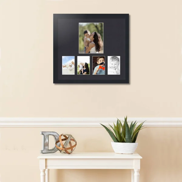 Collage Picture Frame - Satin Black Frame with 5 openings for 8x10 Photos with Black Mat. D3926U1072, ArtToFrames