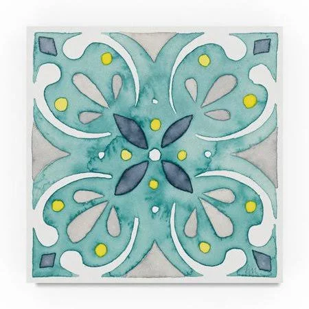 Trademark Fine Art 'Garden Getaway Tile IV Teal' Graphic Art Print on Wrapped Canvas, Size: 24 x 24, Blue