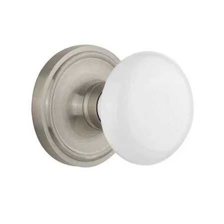 Nostalgic Warehouse 702201 White Porcelain Interior Mortise Door Knob with Classic Rosette Finish: Satin Nickel