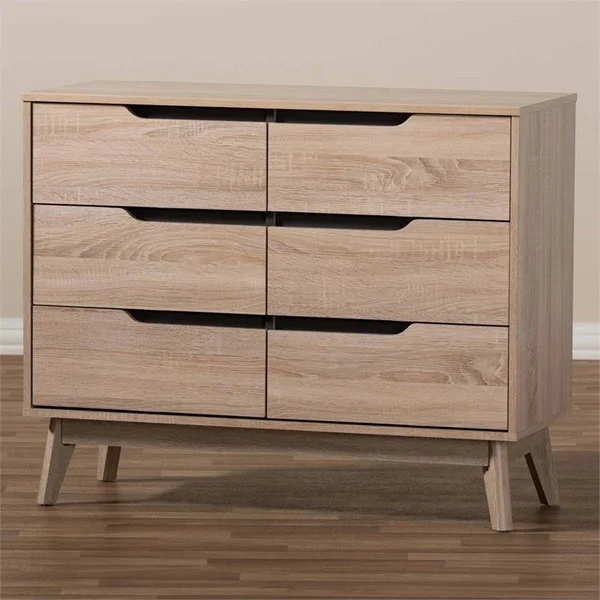 Hawthorne Collection 6 Drawer Wood Double Dresser in Light Brown
