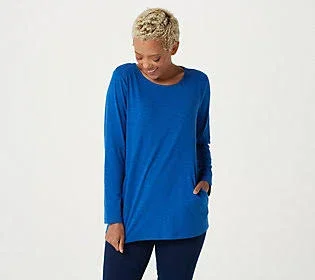 Susan Graver Weekend Textured Cotton Knit Tunic with Pockets - Size X-Large, Stratus Blue
