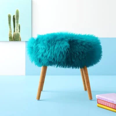 Hashtag Home Hovland Faux Fur Stool Vanity Stool Seat Color: Turquoise