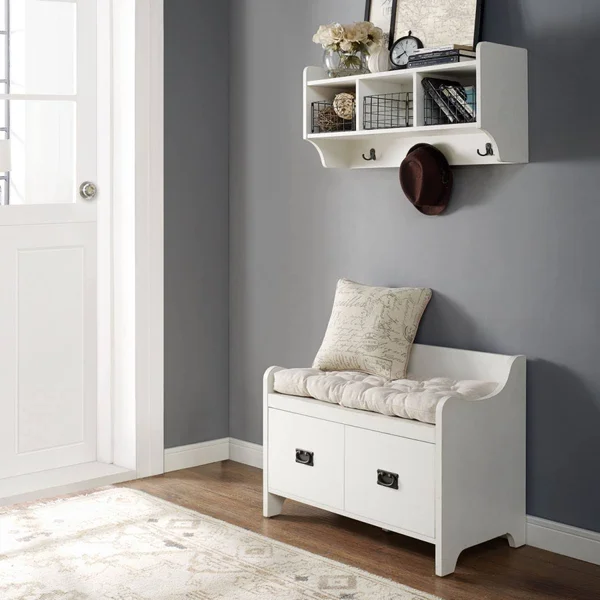 2 Piece Fremont Entryway Kit - Bench - Shelf, Distressed White