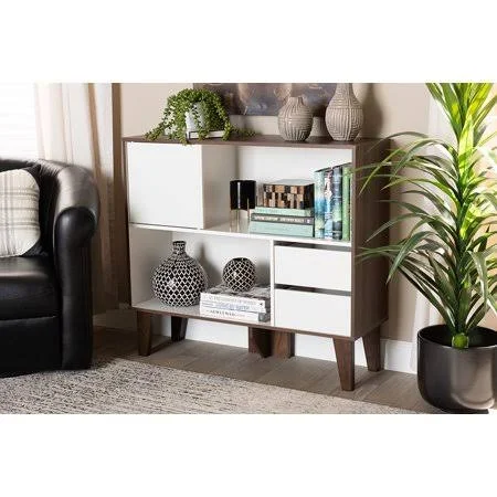 Skyline Decor Senja Modern and Contemporary Two-Tone White and Walnut Brown Finished Wood 2-Shelf Bookcase - Size: Small