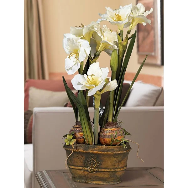 Kensington Hill White Amaryllis 25x22 High Faux Flower Arrangement