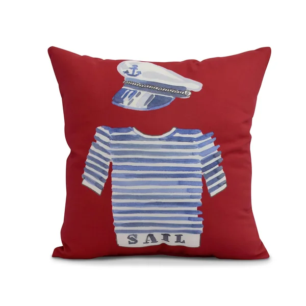 Contemporary Home Living 20x22 Red and White Captain Shirt Nautical Outdoor Pillow - Down Alternative Filler