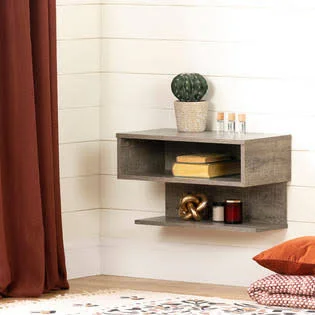 South Shore Contemporary Floating Nightstand w/ Shelf Bed Side Table Wall Mounted Storage