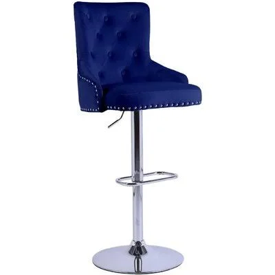 Velvet Bar Stool with Back Blue Counter Height Chair Adjustable Swivel Barstool Chair Tufted Upholstered Kitchen Bar High Chair