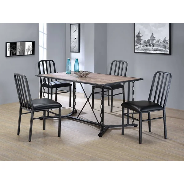 Side Chair Set-2 Black PU & Antique Black - PU Metal Tube Black PU