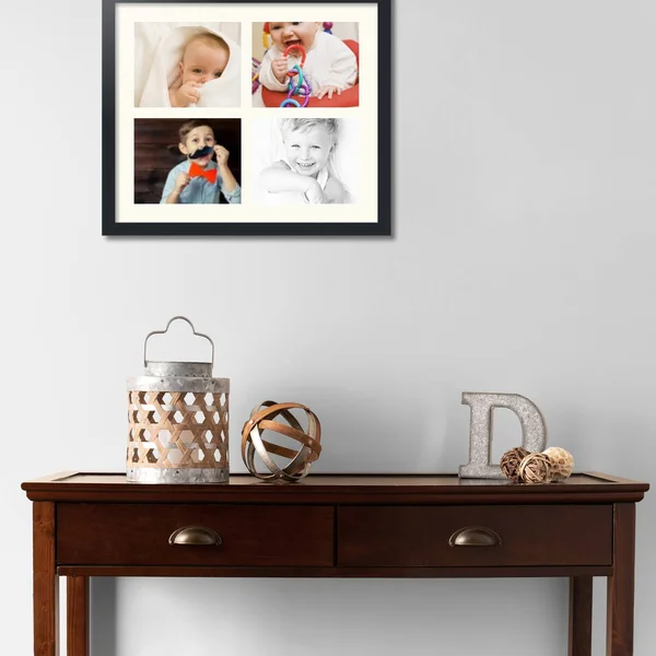 Collage Picture Frame - Satin Black Frame with 4 openings for 8x10 Photos with Ivory Chantilly Mat. D3926EN10, ArtToFrames