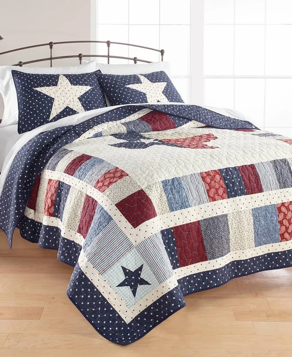 Martha Stewart Collection Texas Patchwork Cotton King Quilt - Created for Macy&s - Blue
