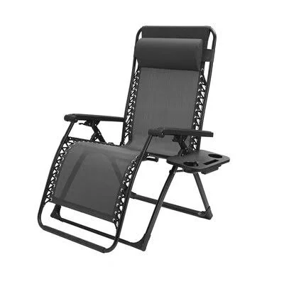Outdoor Patio Folding Zero Gravity Lounge Chair - Camp Reclining Chair with Pillow and Cup Holder for Poolside, Backyard Lawn and B