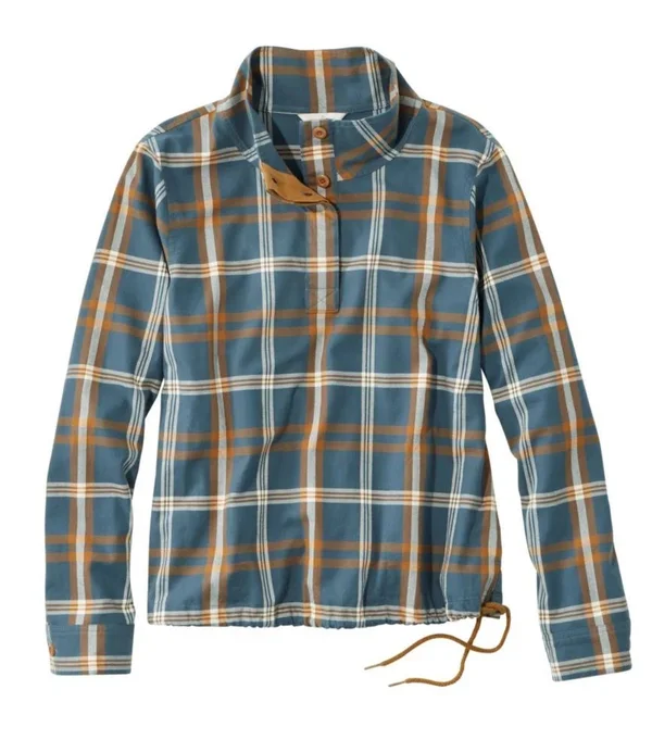 Women's Signature Brushed Cotton Mockneck Shirt, Pattern Blue Medium, L.L.Bean