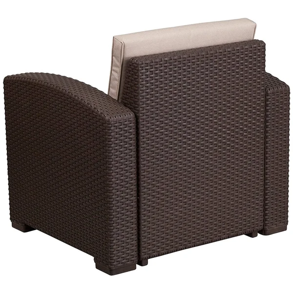 Chocolate Brown Faux Rattan - Chair with All-Weather Beige Cushion