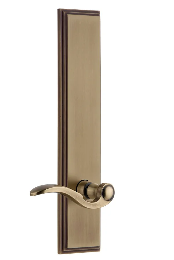 Grandeur Carre Tall Plate Privacy Bellagio Lever in Vintage Brass