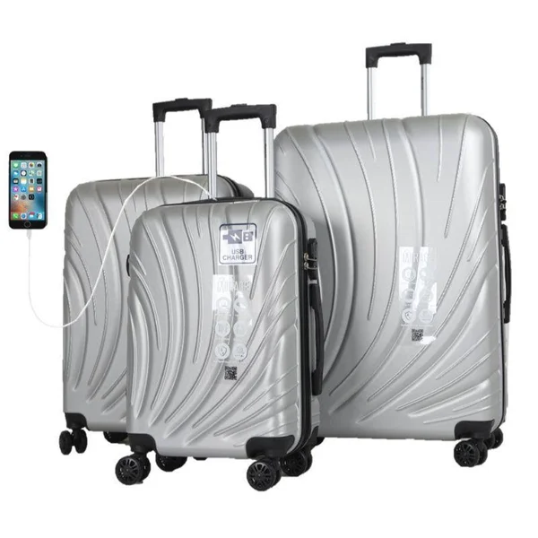 Mirage Shell 3 Piece Luggage Suitcase Set with USB Port Pink 20-24-28