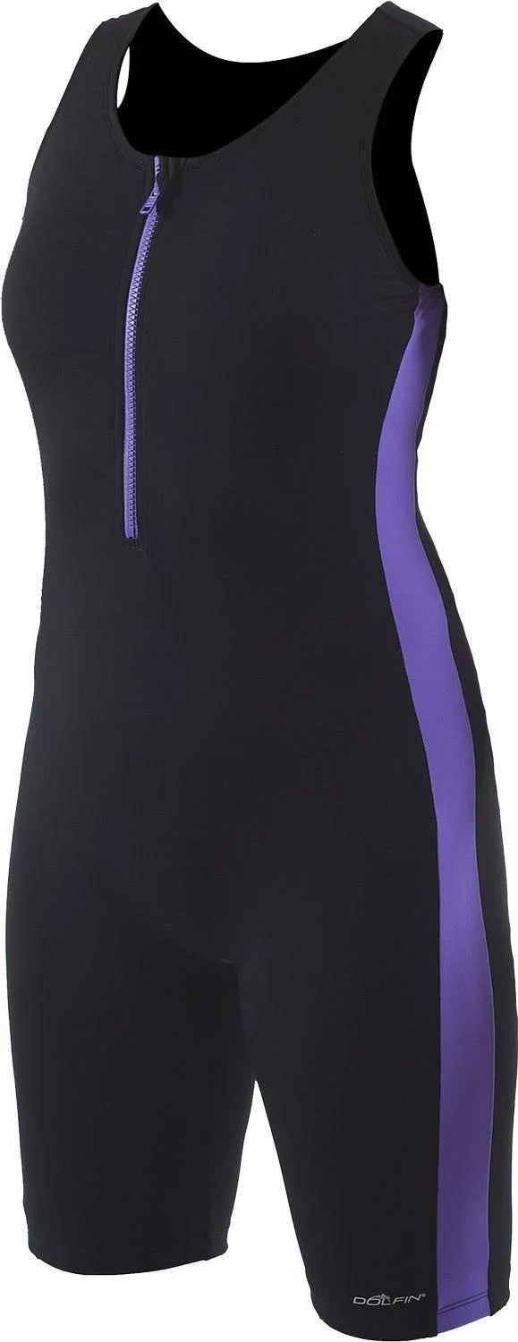 Dolfin Aquashape Women's Zip-Front Swim Aquatard Size: 12 Black/Purple