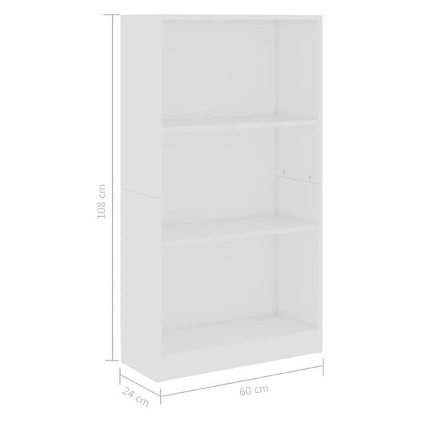vidaXL 3-Tier Book Cabinet White 23.6x22x9.4x22x42.5x22 Chipboard