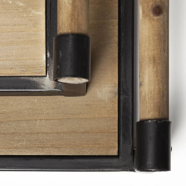 HomeRoots S/2 Light Brown Wood with Matte Black Metal Frame and Two Handles Trays (376039)