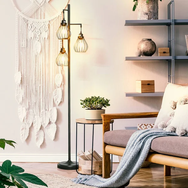 Brightech Teardrop - Floor Lamp Matches Industrial - Farmhouse & Rustic Living Rooms – Standing Tree Lamp with 3 Elegant Cage