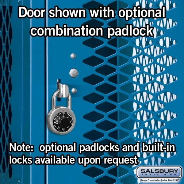 Salsbury Industries Extra Wide Vented Metal Locker - Double Tier - 1 Wide - 6 Feet High - 15 Inches Deep - Blue - Assembled