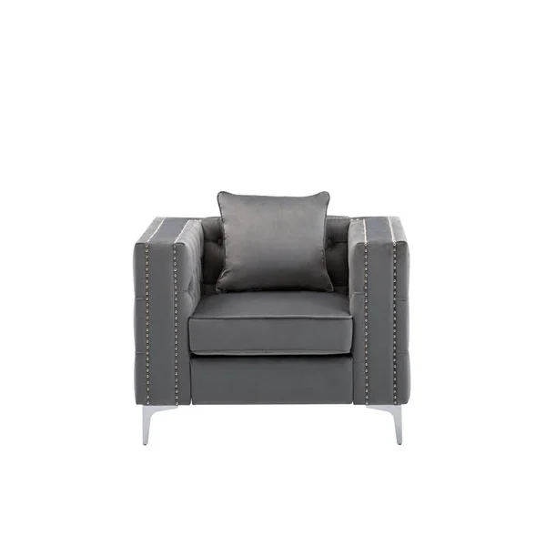 Bowery Hill Contemporary Velvet Button Tufted Accent Chair in Gray