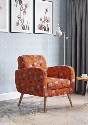 Handy Living Kingston Mid Century Modern Arm Chair in Modern Tulip Print - Orange Tulip Print