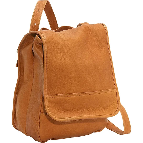 Le Donne Leather Convertible Back Pack Shoulder Bag Cafe - 13 inches x 10 inches x 4 inches