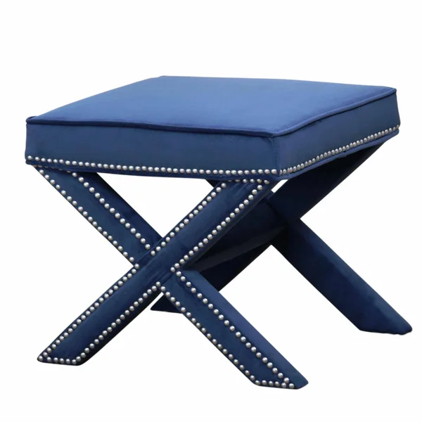 Abbyson Blue Marcus Nailhead Ottoman Bench