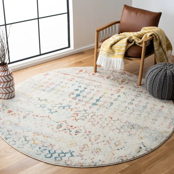 Safavieh Tulum Herbert Distressed Southwestern Area Rug, 6&7 inch x 6&7 inch Round, Ivory/Pink