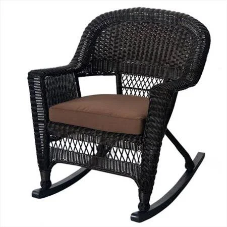 Jeco W00201r-a-2-fs007 Espresso Rocker Wicker Chair with Brown Cushion - Set 2 - Size: 28.25 x 33.5 x 36