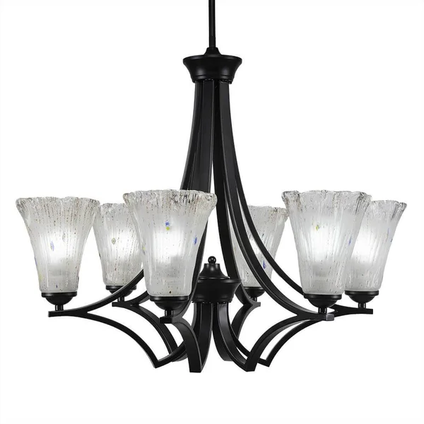 Toltec Lighting 566-MB-721 Zilo 6 Light Chandelier with 5.5x22 Fluted Frosted Crystal Glass, Matte Black Finish